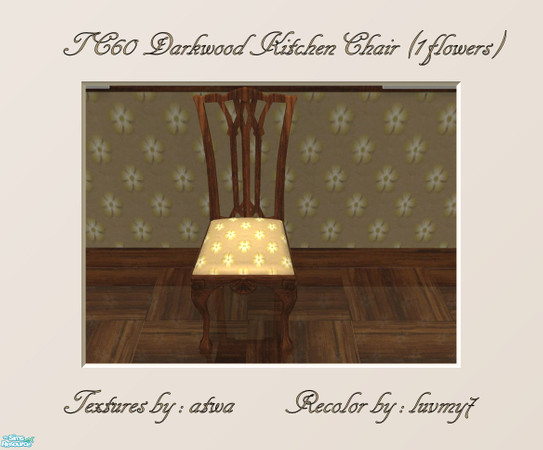 Sims 2 — TC60 Darkwood Kitchen Set -  Chair (1 Flowers) by luvmy7 — A very nice dining chair. Recolored using atwa\'s