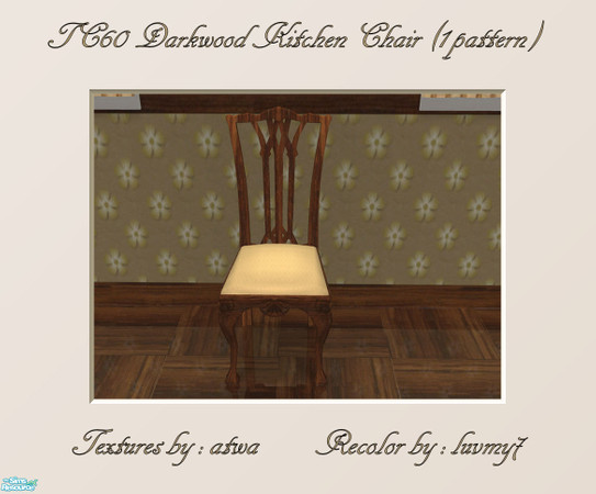 Sims 2 — TC60 Darkwood Kitchen Set -  Chair (1 Pattern) by luvmy7 — A very nice dining chair. Recolored using atwa\'s