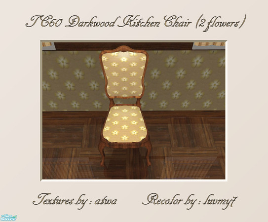 Sims 2 — TC60 Darkwood Kitchen Set - Chair (2 Flowers) by luvmy7 — A very nice dining chair. Recolored using atwa\'s