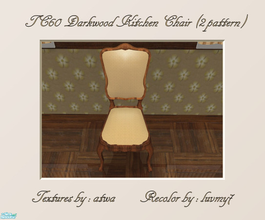 Sims 2 — TC60 Darkwood Kitchen Set -  Chair (2 Pattern) by luvmy7 — A very nice dining chair. Recolored using atwa\'s