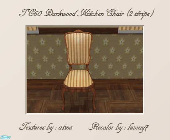 Sims 2 — TC60 Darkwood Kitchen Set - Chair (2 Stripe) by luvmy7 — A very nice dining chair. Recolored using atwa\'s