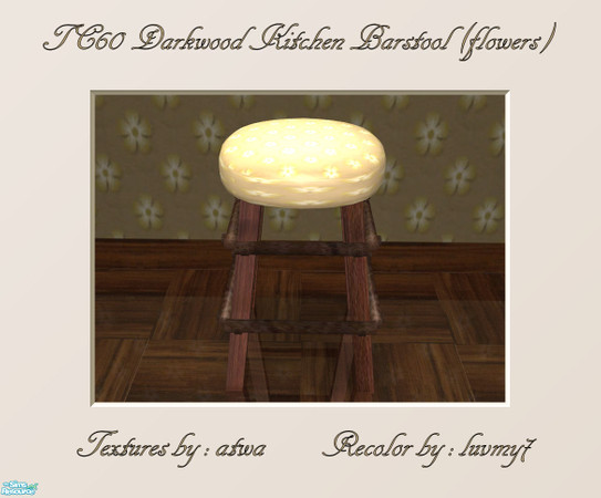 Sims 2 — TC60 Darkwood Kitchen Set - Barstool (flowers) by luvmy7 — A very nice barstool. Recolored using atwa\'s