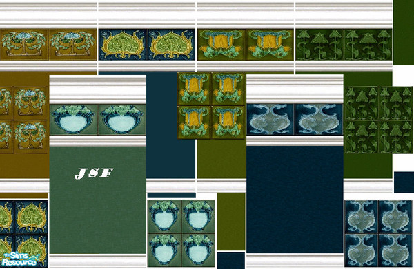 Sims 2 — jsf Designs Cottage Nouveau by jsf —  Beautiful Art Nouveau organic forms and luminous bold colors in six walls