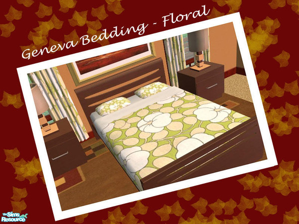 Sims 2 — The Geneva Bedding - Floral by Shakeshaft — Part of a recolour set of my Geneva Bedroom, in a glossy dark wood