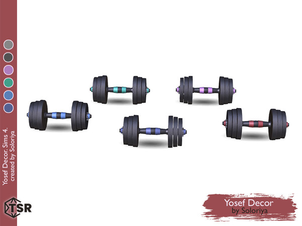 Sims 4 — Yosef Decor. Dumbbell, v1 by soloriya — Decorative dumbbell. Part of Yosef Decor set. 5 color variations.