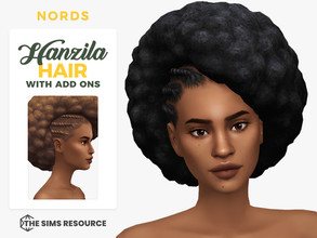 Sims 4 — Hanzila Hair by Nords — A beautiful afro with side twists for female sims. It comes in 24 colors plus 12 add on
