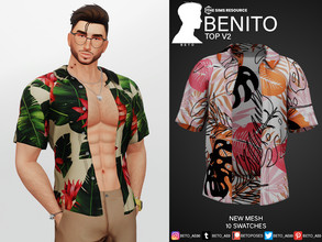 Sims 4 — Benito (Top V2) by Beto_ae0 — Open summer shirt, Enjoy it - 10 colors - New Mesh - All Lods - All maps