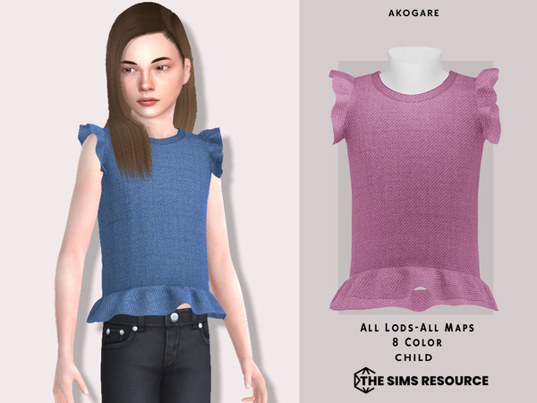 Sims 4 — Denim Top by _Akogare_ — Akogare Denim Top -8 Colors - New Mesh (All LODs) - All Texture Maps - HQ Compatible -