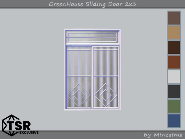 Sims 4 — GreenHouse Sliding Door 2x3 by Mincsims — Basegame Compatible 8 swathes Diagonal Wall Supported.