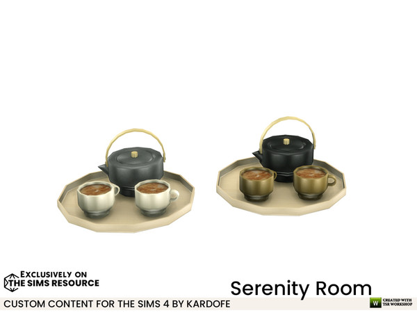 Sims 4 — Serenity Room Tray by kardofe — Decorative tray with two cups and teapot, in two different options