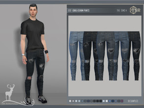Sims 4 — IGNEA DENIM PANTS by DanSimsFantasy — This is a ripped pant in denim material with a long cut on the legs,