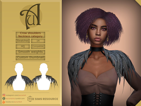 Sims 4 — Crow - Shoulder accessory (Necklace category) by Aurum — Crow - new accessory with feathers on shoulders which