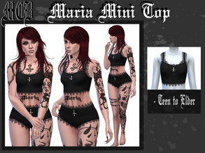 Sims 4 — Maria Mini Top by MaruChanBe2 — Black mini top with lace and small invereted cross <3