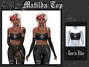 Sims 4 — Matilda Top by MaruChanBe2 — Black mini top with invereted cross <3