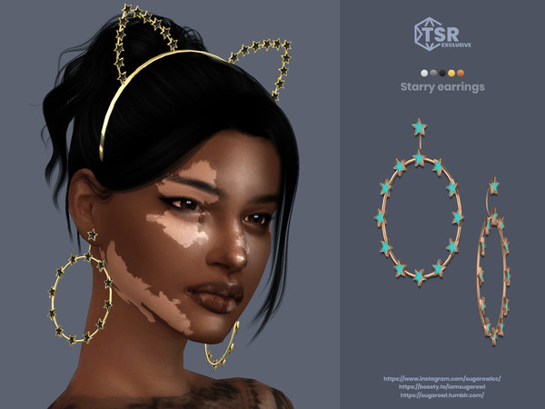 Sims 4 — Starry earrings by sugar_owl — Big hoop female earrings decorated with colorful stars. 10 swatches. Teen - Adult