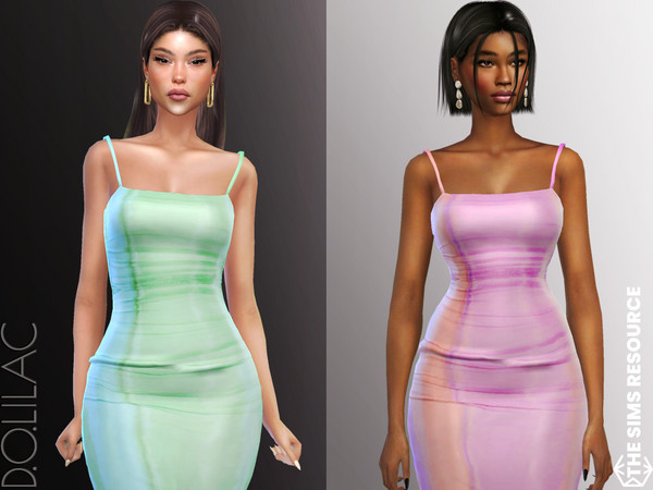 Sims 4 — Colorful Midi Dress DO800 by DOLilac — Custom thumbnail New Mesh 4 Colors Adult-Elder-Teen-Young Adult For