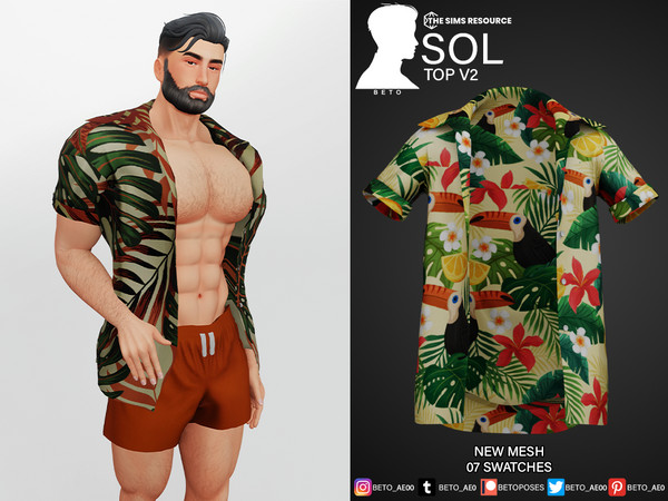 Sims 4 — [Recolor] Sol (Top V2) by Beto_ae0 — Summer shirt for adults, enjoy it - 06 colors - New Mesh - All Lods - All
