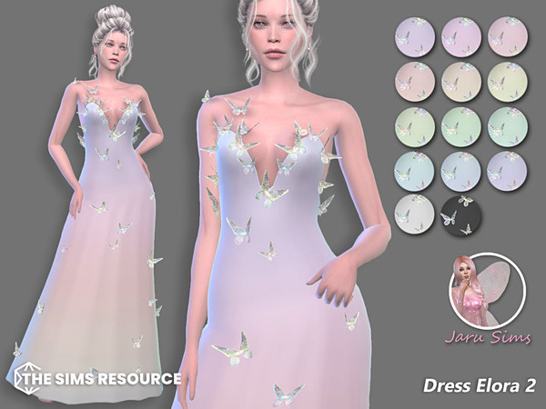 Sims 4 — [Recolor] Dress Elora 2 by Jaru_Sims — New Mesh HQ mod compatible All LODs 14 swatches Teen to elder Custom