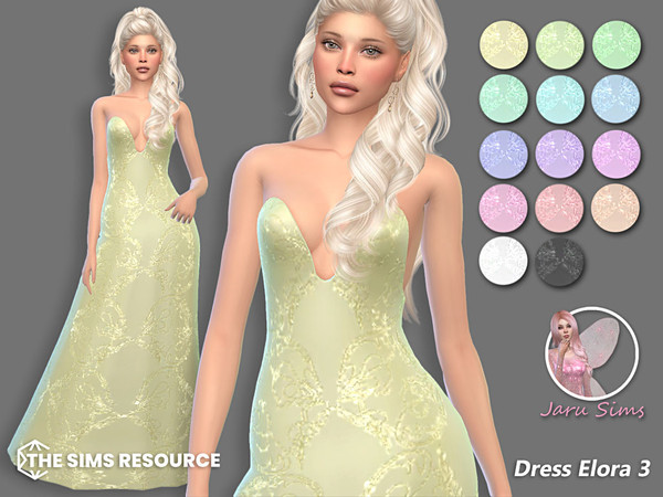 Sims 4 — [Recolor] Dress Elora 3 by Jaru_Sims — New Mesh HQ mod compatible All LODs 14 swatches Teen to elder Custom