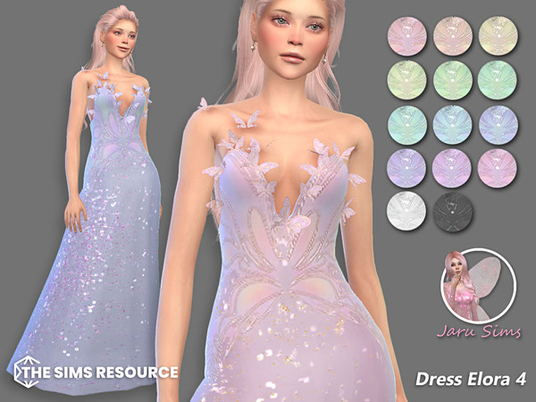 Sims 4 — [Recolor] Dress Elora 4 by Jaru_Sims — New Mesh HQ mod compatible All LODs 14 swatches Teen to elder Custom