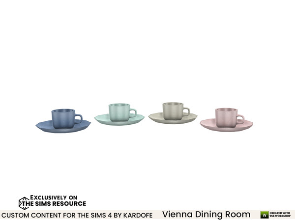Sims 4 — Vienna Dining Room Cup and dish by kardofe — Mug with saucer, decorative, in four colour options