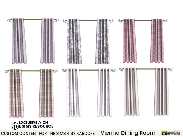 Sims 4 — Vienna Dining Room Curtains by kardofe — Double curtains, in six colour options
