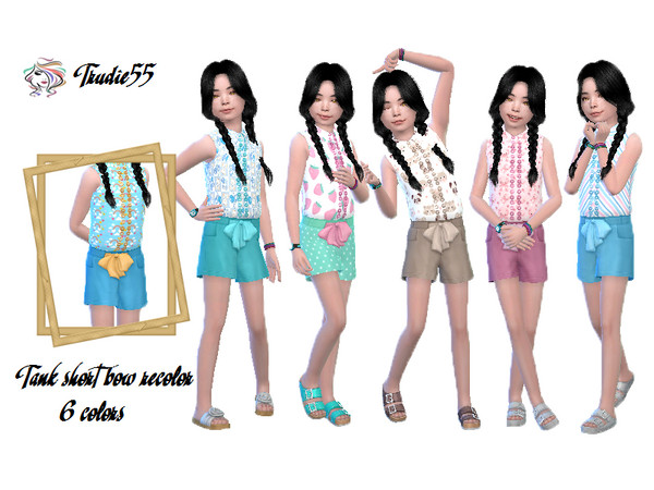Sims 4 — Tank short bow recolor by TrudieOpp — Tank short bow recolor in 6 colors