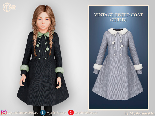 Sims 4 — Vintage tweed coat Child by MysteriousOo — Vintage tweed coat in 15 colors for kids
