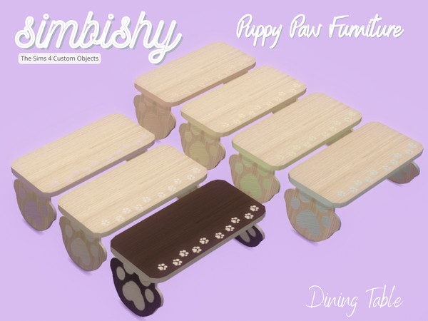 Sims 4 — Puppy Paw Furniture - Dining Table by simbishy — A wooden dining table with painted puppy paws.