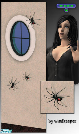 Sims 2 — Wall spider 2 by Windkeeper — Decorative Black Widow spider with new interaction. Direct your sims to "Get