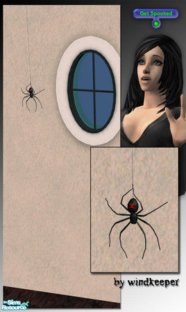 Sims 2 — Ceiling spider by Windkeeper — Decorative Black Widow spider with new interaction. Direct your sims to "Get
