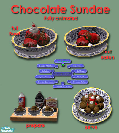 Sims 2 — Ice Cream Delights - Chocolate Sundae by Simaddict99 — Made with fresh churned, chocolate ice cream, strawberry