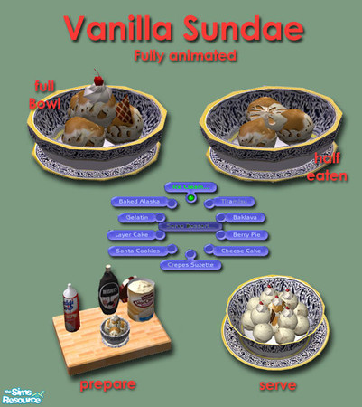 Sims 2 — Ice Cream Delights - Vanilla Sundae by Simaddict99 — Made with fresh churned, vanilla ice cream, caramel sauce