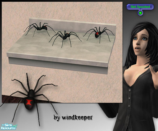 Sims 2 — Medium spider by Windkeeper — Decorative Black Widow spider with new interaction. Direct your sims to "Get