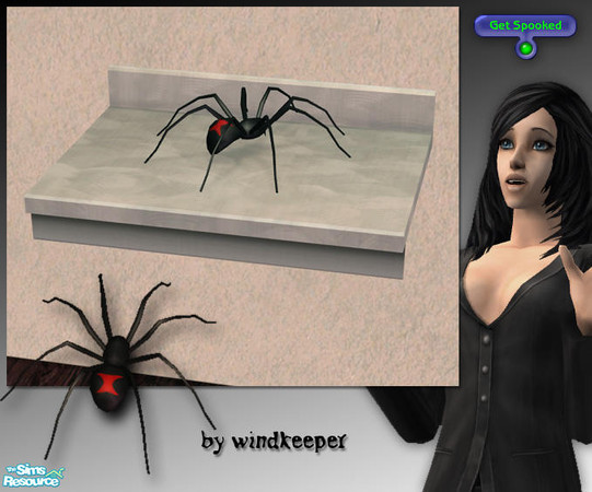 Sims 2 — Large spider by Windkeeper — Decorative Black Widow spider with new interaction. Direct your sims to "Get