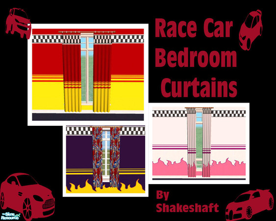 Sims 2 — Race Car Bedroom Curtains by Shakeshaft — A set of curtains to match the Race Car Bedroom Set, in short, single