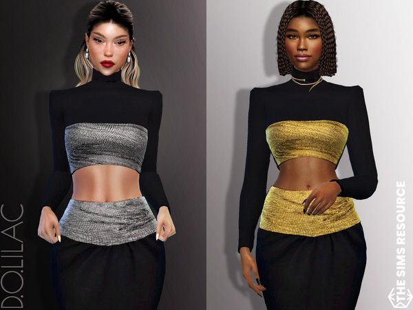 Sims 4 — Crystal-Trimmed Crop Top [SET] DO816 by DOLilac — Custom thumbnail New Mesh 3 Colors Adult-Elder-Teen-Young
