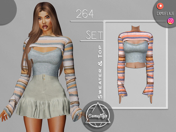 Sims 4 — SET 264 - Colorful Sweater & Top by Camuflaje — Fashion trendy cute set that includes a sweater & top