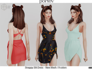 Sims 4 — Strappy Slit Dress   by portev — New Mesh 9 colors All Lods For female Teen to Elder