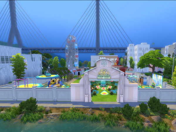 Sims 4 —  Splashy Thingy Park by yuxmara2710 —  Splashy Thingy Park with pool, Ferris Wheel, Tunnel of Love, Game table