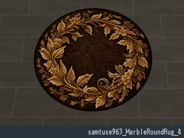 Sims 4 — Marble Round Rug #4 by Samtuse963 — Dark carved wreath marble round rug to cheer the environment. For base game.