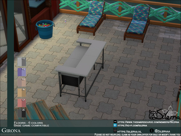 Sims 4 — Girona by Silerna — - Base game compatible - Floors - 6 colors - Outdoor/stone - Please do not reupload, claim