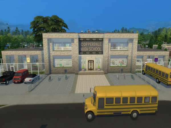 Sims 4 —  Copperdale High School by yuxmara2710 —  Copperdale High School Is Valued at $ 348,419 in a 64 X 64 lot in
