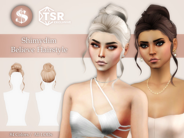 Sims 4 — Believe Hairstyle by Shimydimsims — Hi! I hope you will like this hair! It's an elegant bun with curled hair on