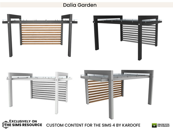 Sims 4 — Dalia Garden Gazebo by kardofe — Large modern design pergola, in metal, wood and glass, in four different colour