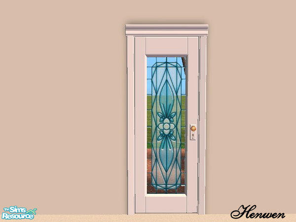 Sims 2 — Chiclettina Glass Clear Blue by Henwen — Maxis door with a new glass insert in a blue.