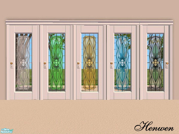 Sims 2 — Chiclettina Colored Glass Set by Henwen — Maxis door with new glass inserts.