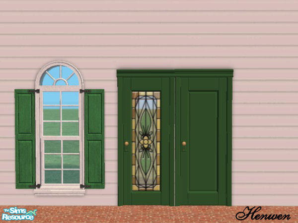Sims 2 — Chiclettina Mauritania Green by Henwen — This in the door only [shown on the left] and matches Maxis La Fenetre