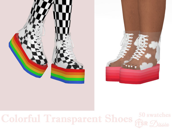 Sims 4 — Colorful Transparent Shoes by Dissia — Cute colorful (rainbow too) plafrom transparent boots with or without