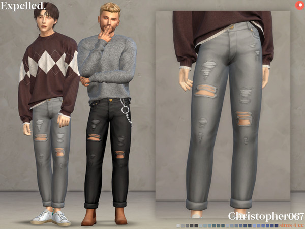 Sims 4 — Expelled Jeans - Without Chain (Patreon) by christopher0672 — This is a simple pair of fitted ripped jeans with